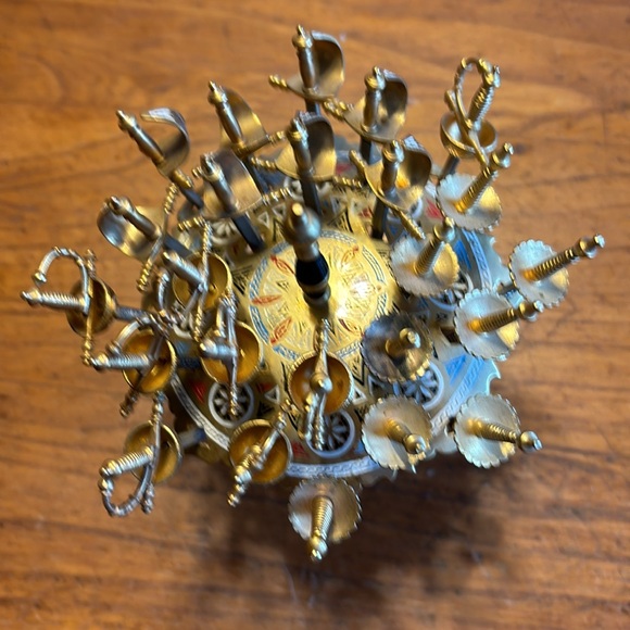 Vintage Toledo Spain gold/silver tone hand decorated 24 appetizer picks & stand - Picture 3 of 13